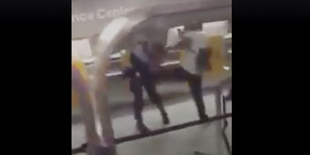 A British passenger allegedly launched a violent assault on airport police after a flight delay