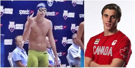 Here’s why this Canadian swimmer flips his dad the middle finger before a race