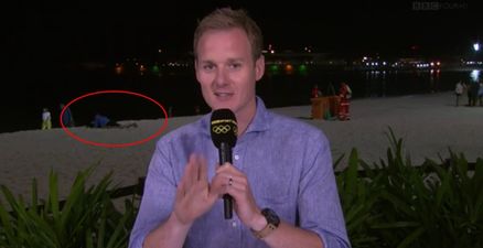 Two people appeared to be having sex on the beach during the BBC’s live Olympics show