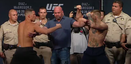 Four cops on hand during this intense Conor McGregor-Nate Diaz staredown