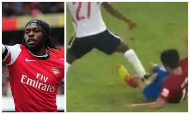 Watch former Arsenal man Gervinho get red carded for stamping on player’s balls