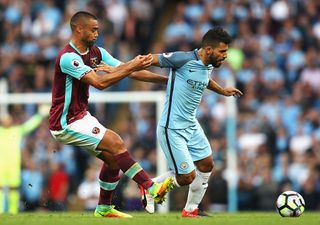 Sergio Aguero could miss the Manchester derby after he appears to elbow Winston Reid