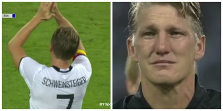 Manchester United outcast Bastian Schweinsteiger is reduced to tears on Germany farewell