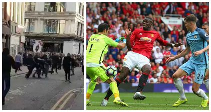 Watch rival supporters clash in the streets following Manchester derby