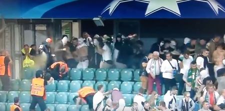 Legia Warsaw fans caught on film pepper spraying stewards as Champions League clash turns violent