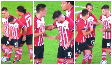 Charlie Austin was having none of Dušan Tadić’s attempts to take this penalty