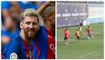 Watch Lionel Messi glide through Barca teammates like a hot knife through butter for training ground goal