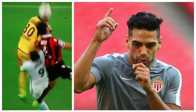 Radamel Falcao hospitalised with concussion after sickening clash with Nice goalkeeper