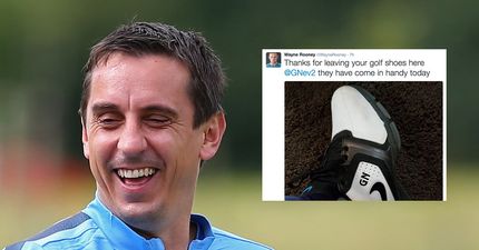 Gary Neville has the perfect reply as Wayne Rooney jokes about using his golf shoes