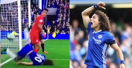 David Luiz lands on his face as he attempts acrobatic kick against Leicester