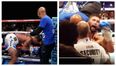 Tony Bellew restrained as he tries to confront David Haye before he delivers a cracking interview