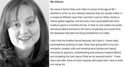 This woman wrote her own obituary and it is incredibly touching