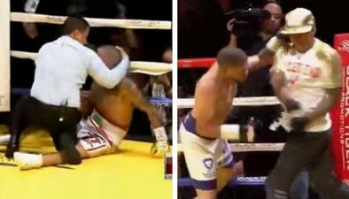 Former world champion brutally KOs his opponent and then has a punch-up with his trainer