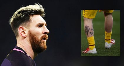 Lionel Messi appears to have coloured in his leg tattoo with a permanent marker