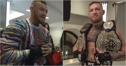 Conor McGregor gets his hands on new UFC gloves and two championship belts