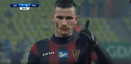 Polish footballer reacts perfectly to getting struck with chocolate bar at crucial moment