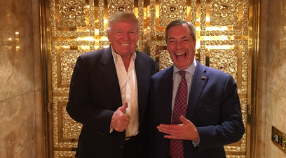 “Ordinary people” Nigel Farage and Donald Trump stick it to the elites by posing in gold-plated lift