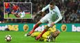 Jamie Vardy was lucky not to be sent-off before winning penalty for England