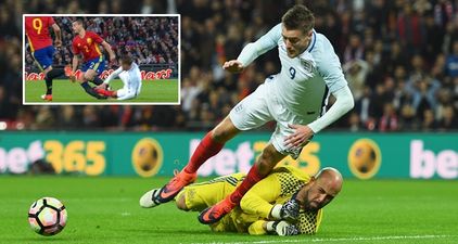 Jamie Vardy was lucky not to be sent-off before winning penalty for England