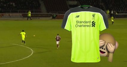 If Liverpool fans ever needed an excuse to get rid of those hideous luminous kits, this is it