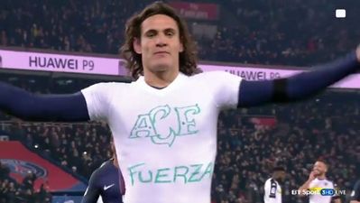 Edinson Cavani was booked for his Chapecoense tribute