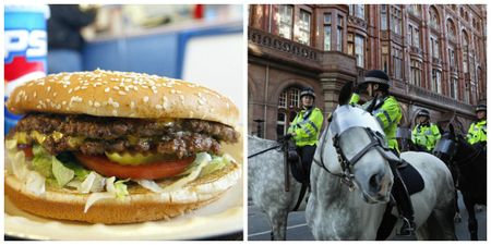 Celtic fan arrested after throwing a burger at a police horse for some reason