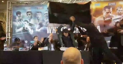 Press conference descends into chaos as Dereck Chisora launches table at Dillian Whyte