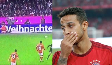 The awkward moment Thiago Alcantara tried to pass to Santa Claus