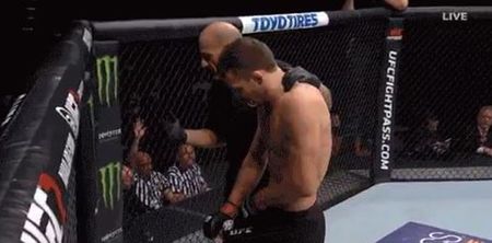 UFC fighter’s cup breaks just 20 seconds into fight causing commentators to crack up