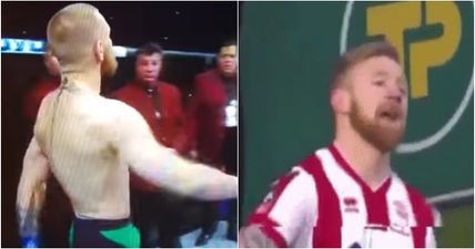 Irish footballer scores tidy penalty and celebrates with Conor McGregor’s trademark strut