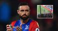 Crystal Palace’s Damien Delaney was confronted by an angry fan on the pitch at half-time