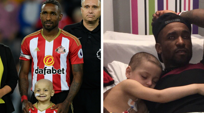 Brave Bradley Lowery falls asleep on his hero Jermain Defoe during hospital visit