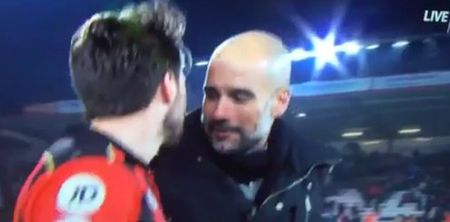 Pep Guardiola shared a touching moment with Harry Arter at full time