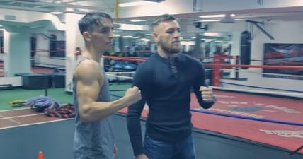 WATCH: Conor McGregor runs into Irish Olympian as he hones his boxing technique in California