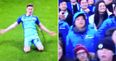 Rival fans mock Manchester City supporters for their celebration after John Stones’ goal