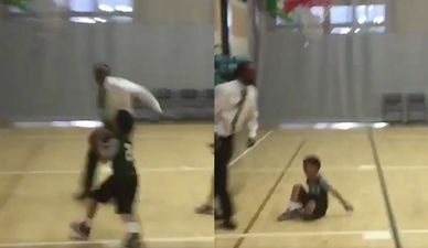 Basketball coach blocks the sh*t out this kid’s attempt to shoot in the wrong basket