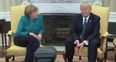 There was one very awkward moment during the Donald Trump and Angela Merkel photo-op