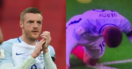 Just a pissed-off Jamie Vardy, head-butting the floor…