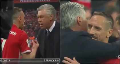 Carlo Ancelotti brilliantly calms down a pissed off Franck Ribery after he’s substituted