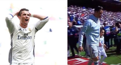 Cristiano Ronaldo terrifies young mascot as she walks on to the pitch beside him