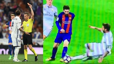 Sergio Ramos receives straight red for this ludicrous challenge on Lionel Messi