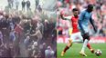 Footage shows Arsenal and Manchester City fans fighting outside Wembley