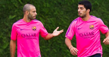 Nobody enjoyed Javier Mascherano’s first Barcelona goal more than Luis Suarez