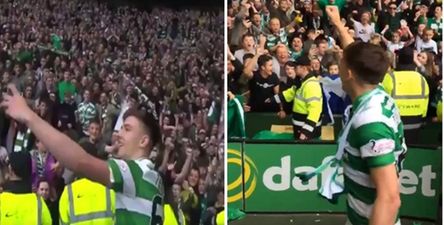 Celtic’s Kieran Tierney celebrating with the supporters is bloody fantastic to see