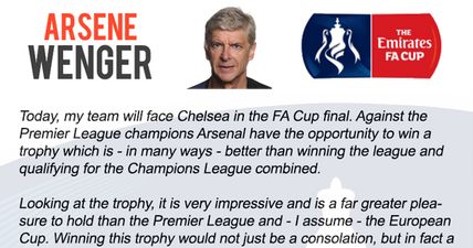 A sneak peek at Arsene Wenger’s definitely-not-fake FA Cup Final programme notes