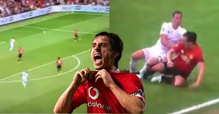 Gary Neville trolled for attempted volley before Jamie Carragher takes him out