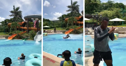 Dude pulls off the most unbelievable water slide trick you’ve ever seen