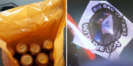 The ‘big bag of cans with the lads’ flag at Glastonbury is a work of genius