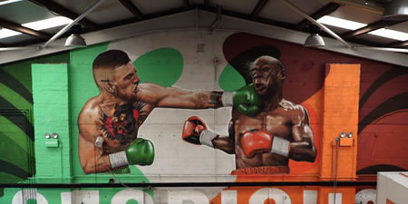 WATCH: Here’s how Conor McGregor reacts when he sees the Mayweather mural in his gym for the first time