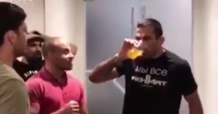 Oh this? Just one former UFC champion drinking the piss of another